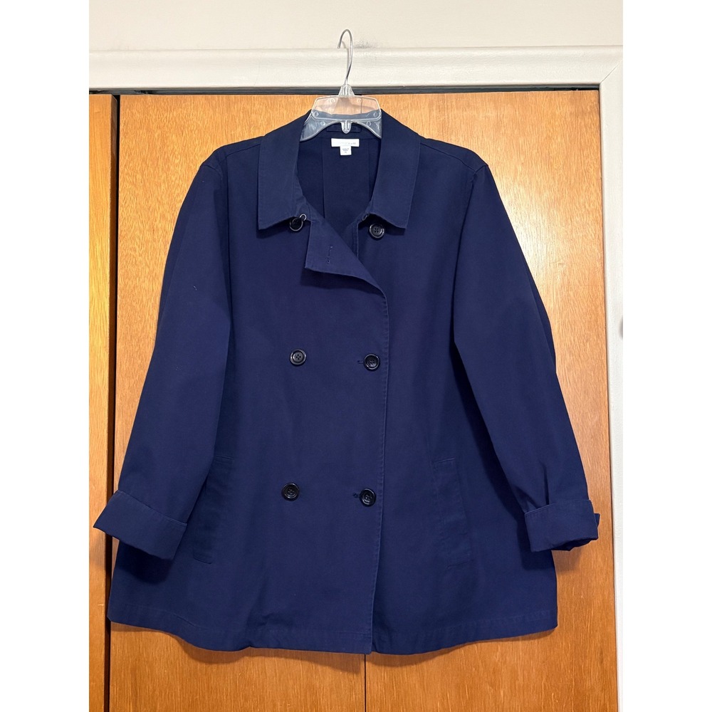 J Jill Women XL Navy Blue‎ Double Breasted Utility Jacket Cotton Lightweight - Picture 4 of 12